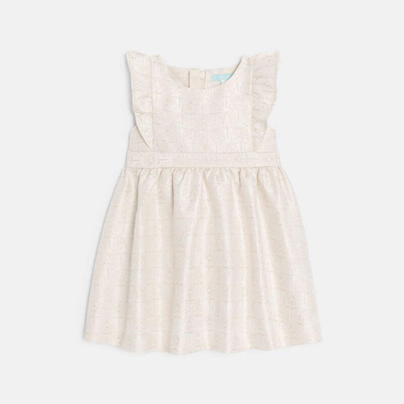 Robe chic irisée à manches volantées beige bébé fille Blanc