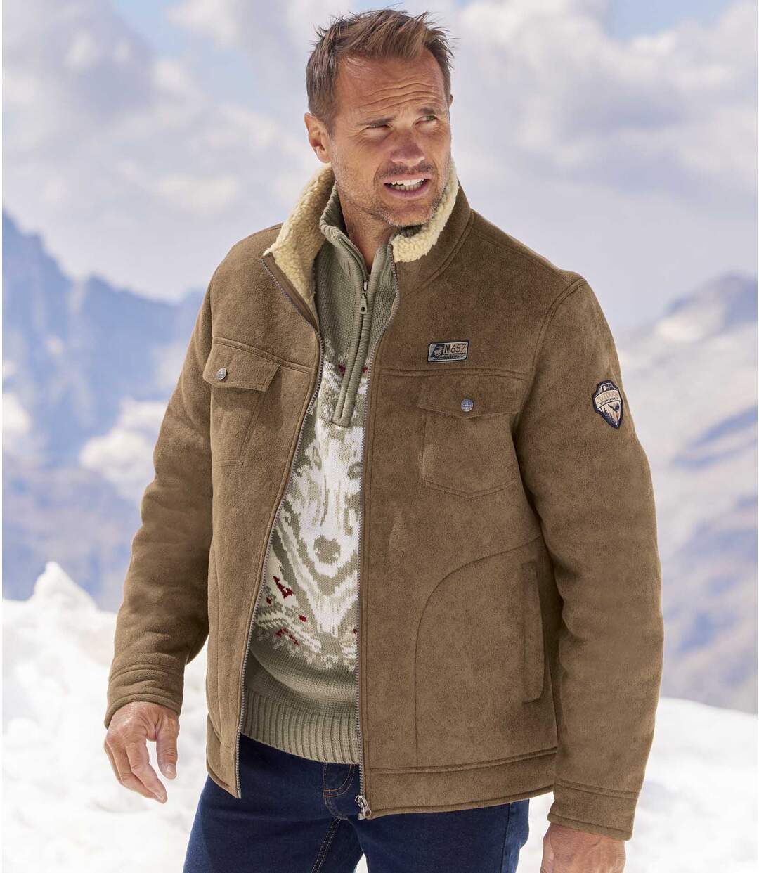 Blouson Aviateur Effet Daim Doublé Sherpa