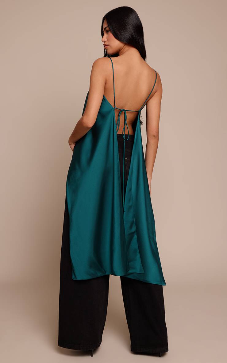 Forest Green Haut Dos Drapé En Satin