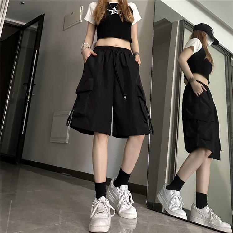 Enpheriado - Hoge taille, effen, wijde cargoshorts