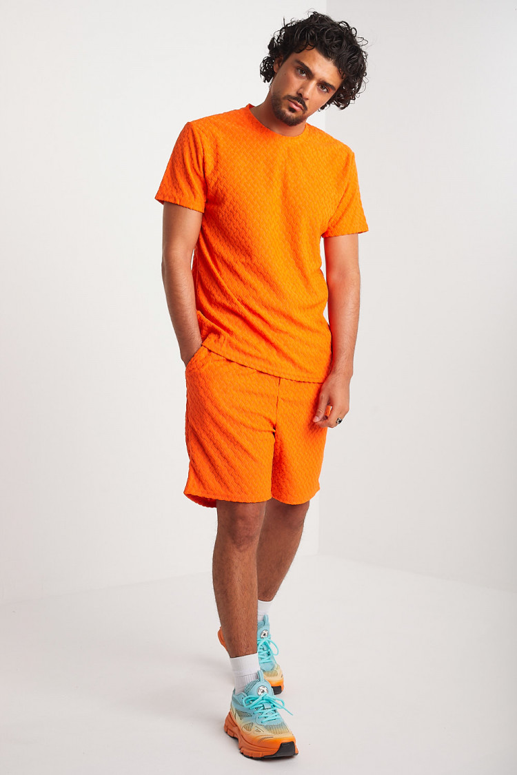 Ensemble 2 pièces t-shirt + short orange texturé