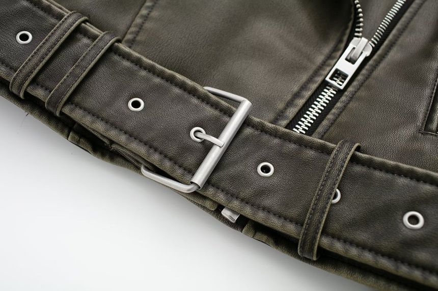 Morhan - Effen imitatieleren cropped bikerjack met rits
