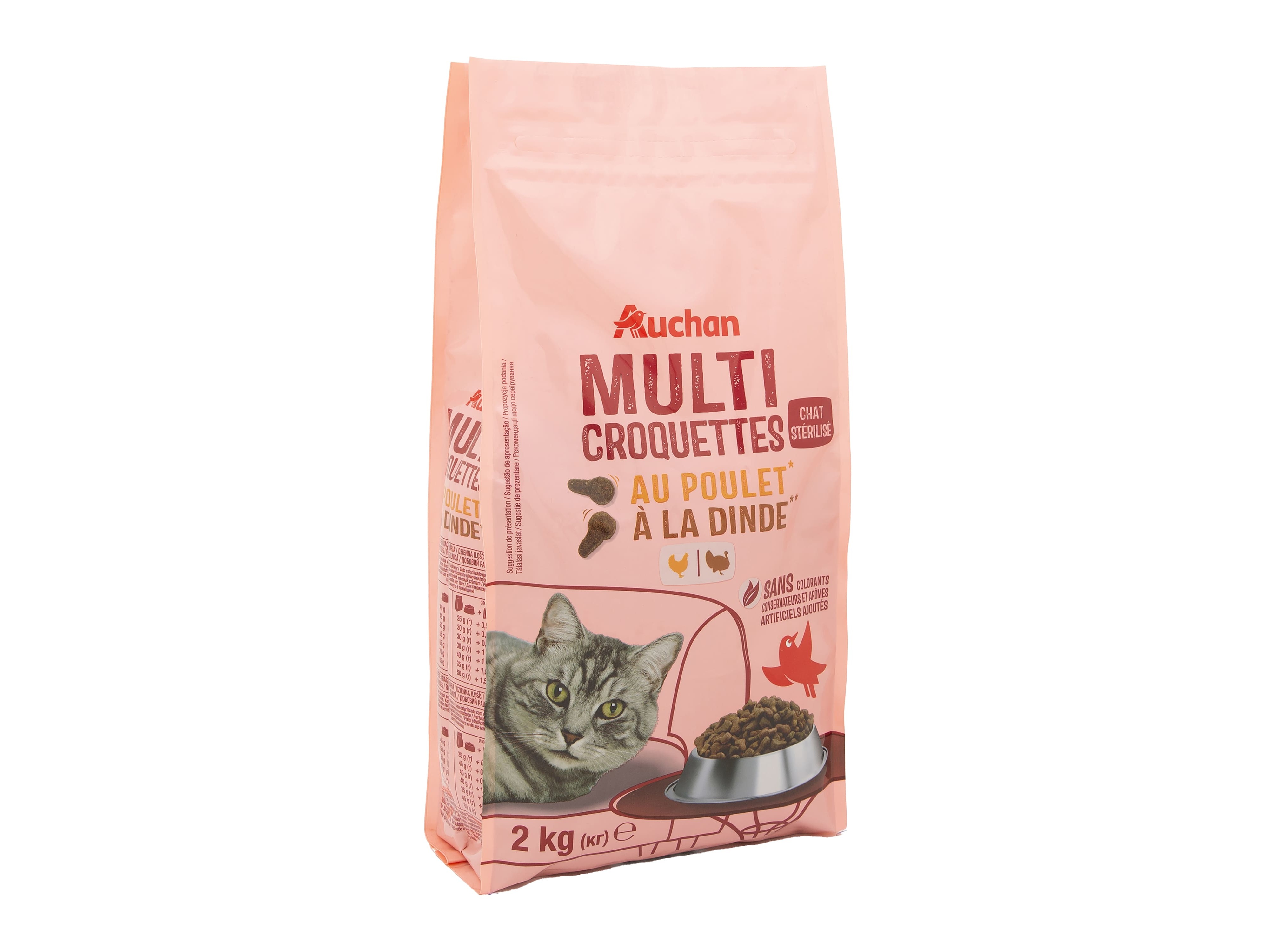 RAÇÃO PARA GATO AUCHAN ESTERILIZADO COM FRANGO E COM PERU 2KG