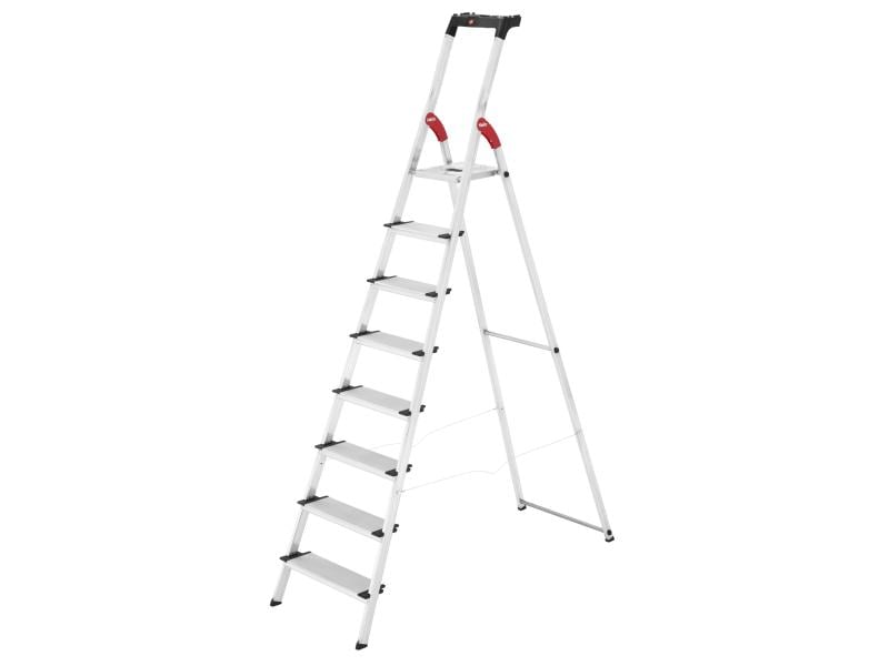 Hailo Stehleiter L80 Comfort Line 8 Stufen Die Alu-Sicherheits-Haushaltsleiter mit extra tiefen Stufen
