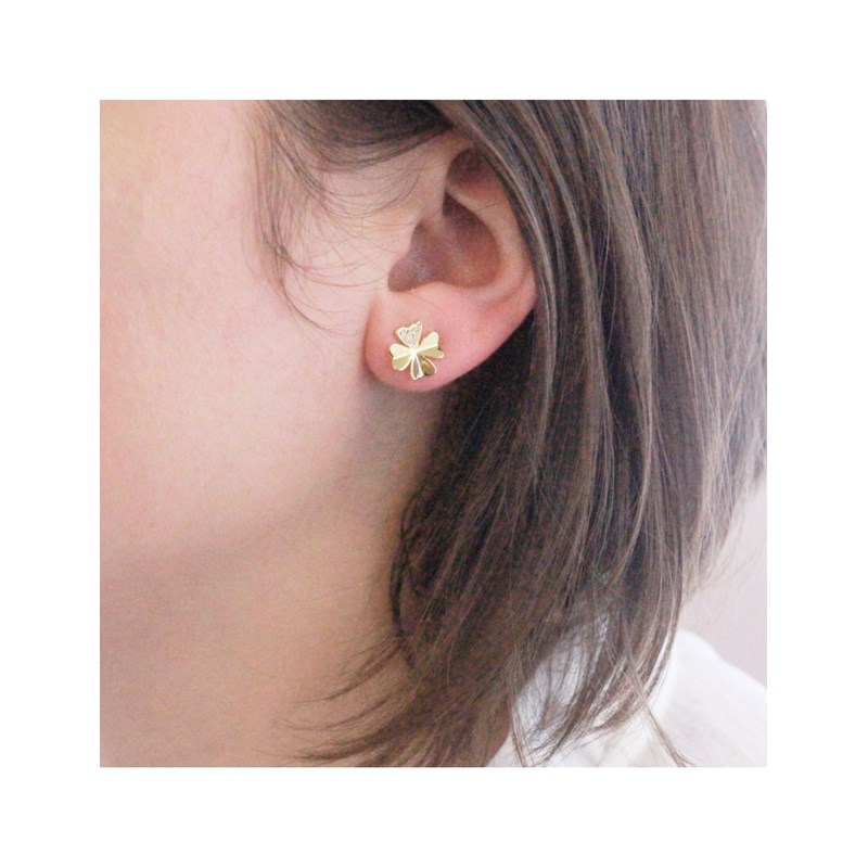 Boucles d'oreilles Clover Petal - Doré et Cristal