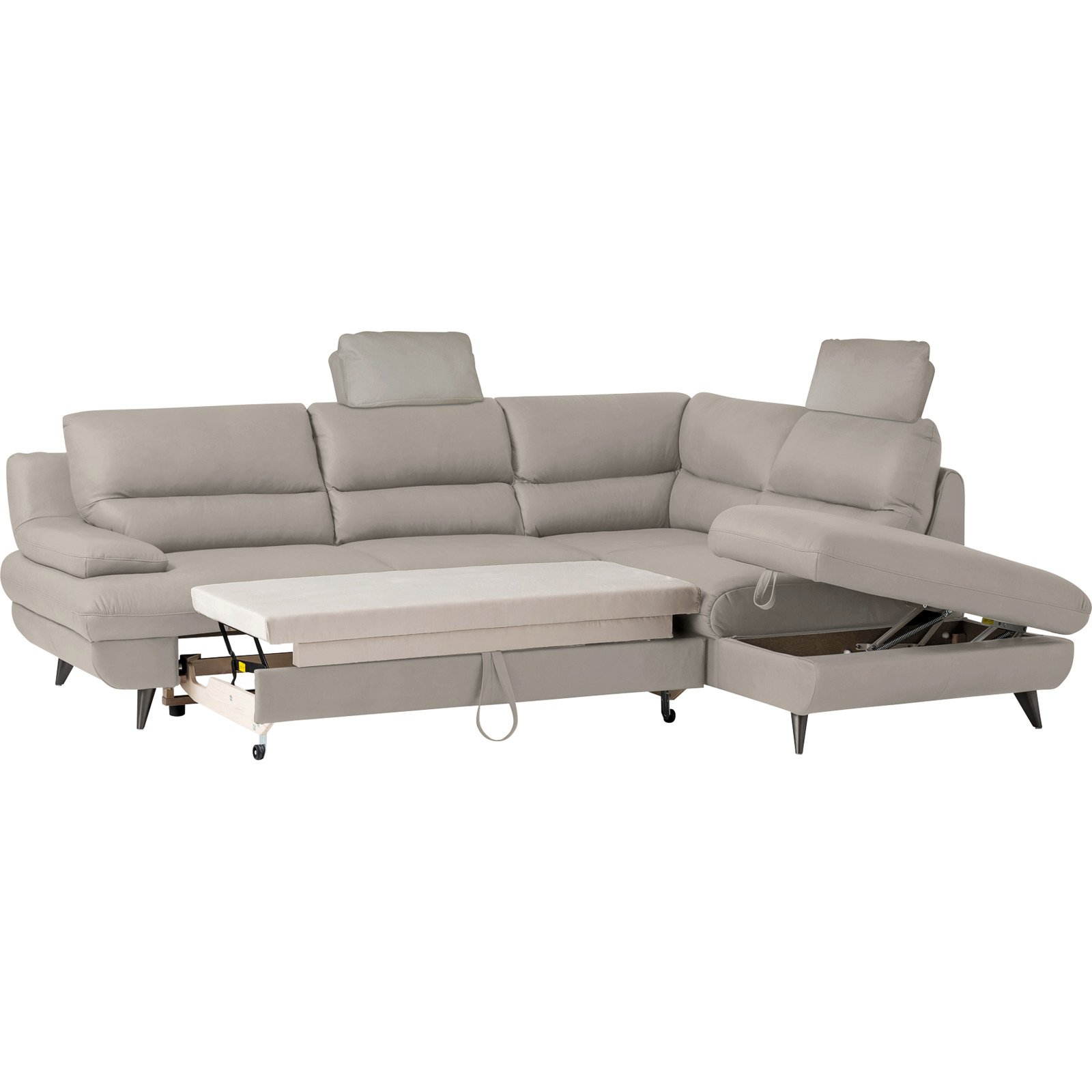 Ecksofa Pike Leder, Ottomane rechts hellgrau