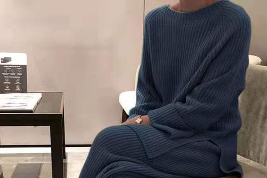 Bolgivy - Pyjamaset: lange mouwen, ronde hals, effen geribbelde sweater + broek