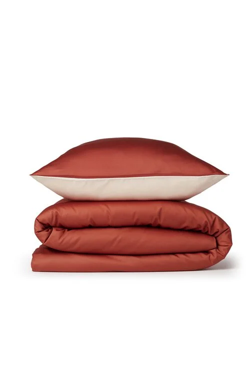 housse de couette satin 140x200220 uni terracotta/rose