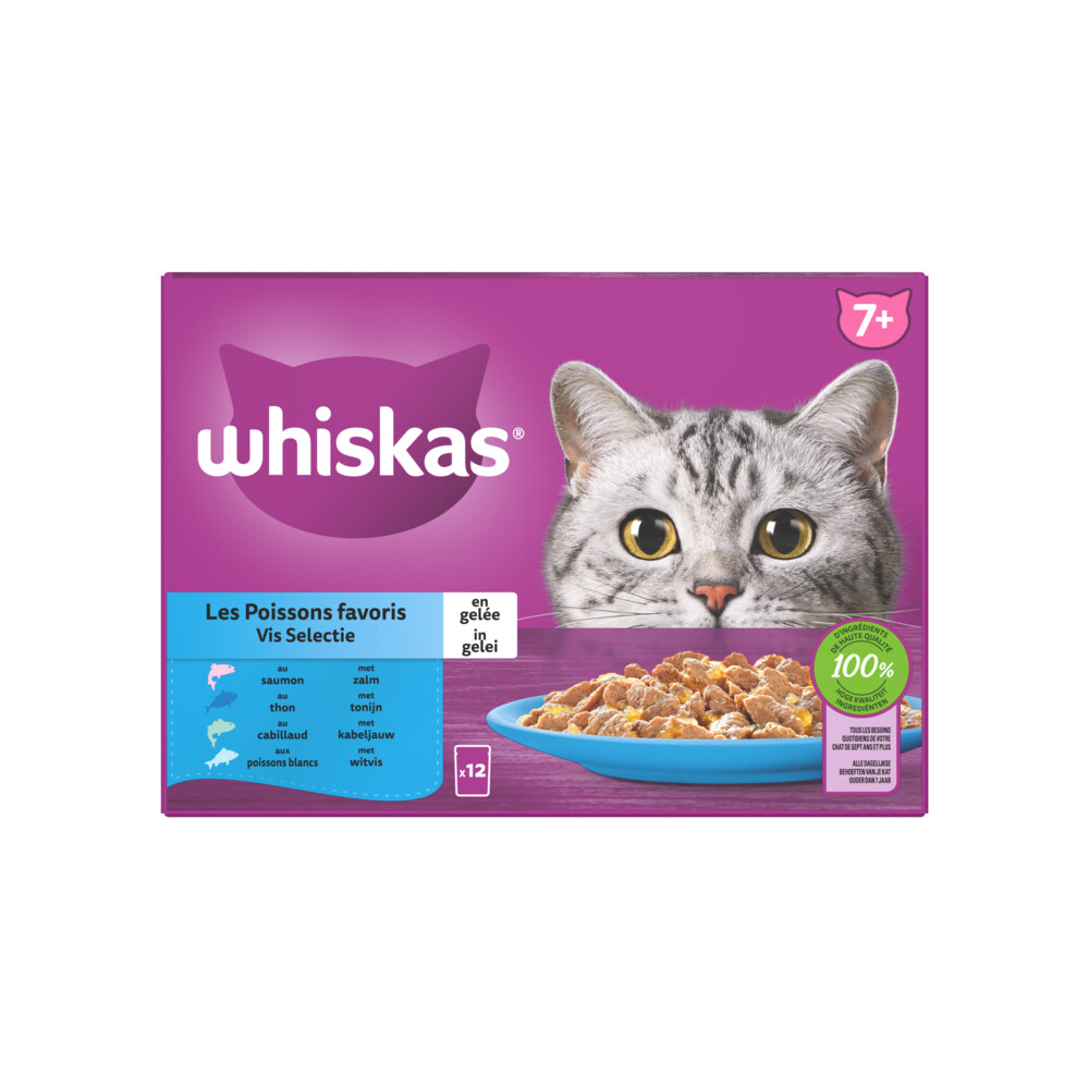 Whiskas 7+ Vis Selectie in Gelei Maaltijdzakjes Multipack12 x 85 gr
