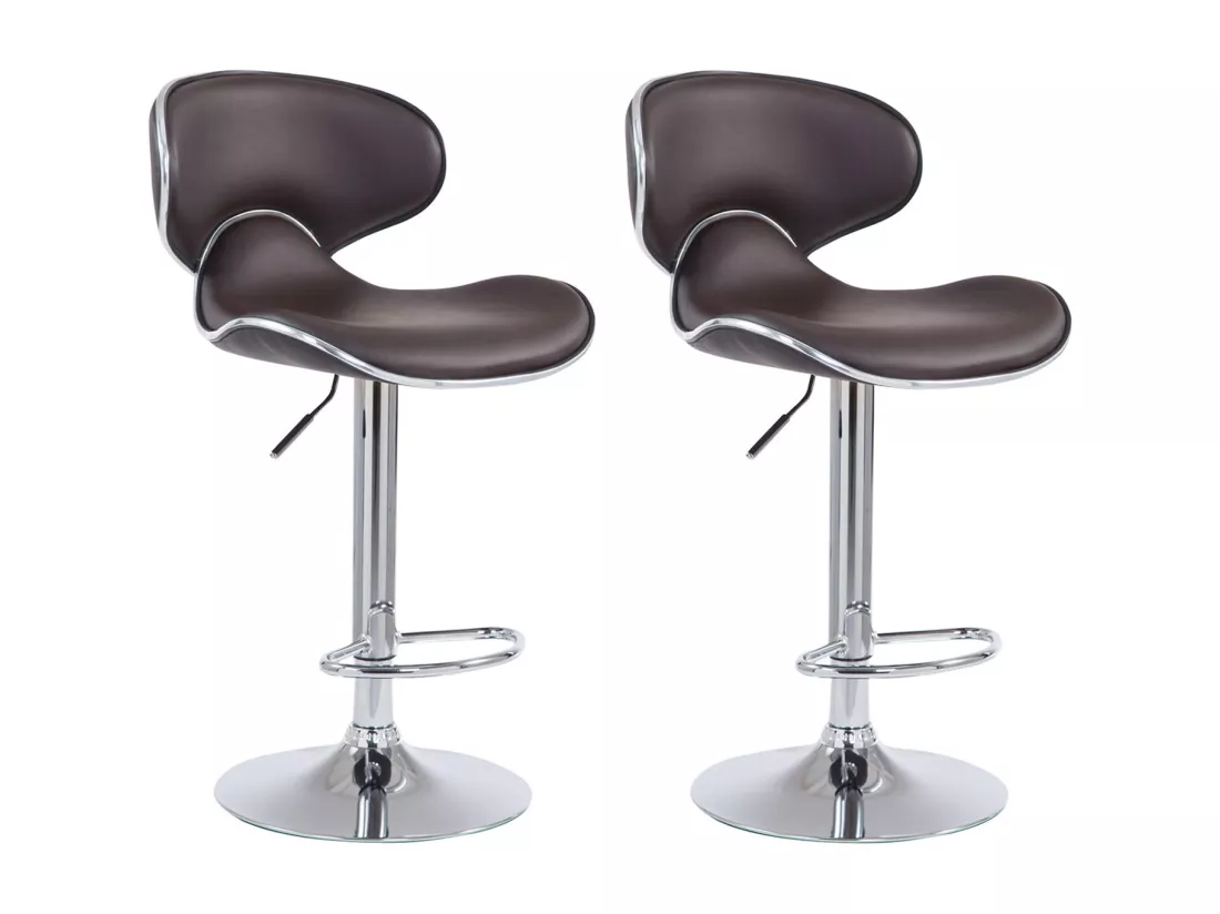 Lot de 2 Tabouret de bar - Similicuir & Chrome - Marron - Las Vegas v2