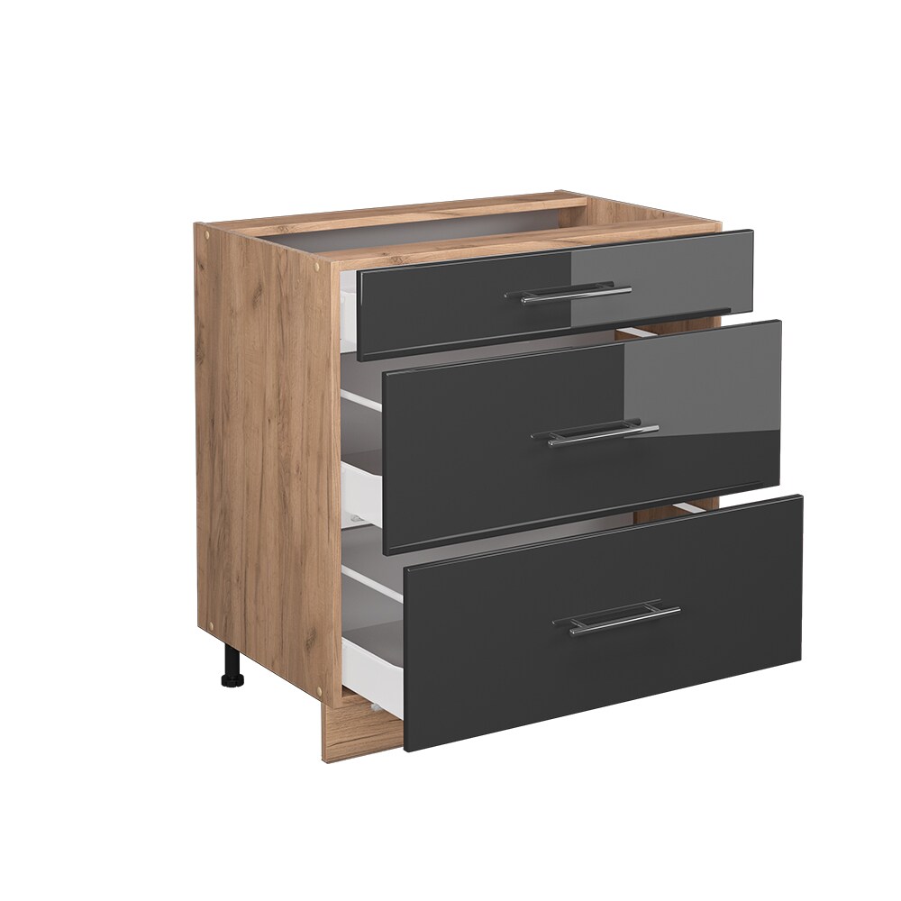 Vicco Schubladenunterschrank Küchenschrank Küchenmöbel Fame-Line Eiche Anthrazit 80 cm modern Hochglanz Küche Einbauküche Drehtür Blende Schublade Küchenunterschrank Küchenzeile