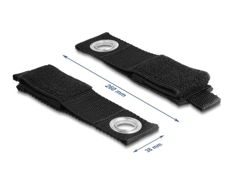 Delock Klettkabelbinder Schwarz 260 mm x 38 mm Delock Strapazierfähiger Klettgurt mit Befestigungsöse L 260 x B 38 mm schwarz 5 Stück