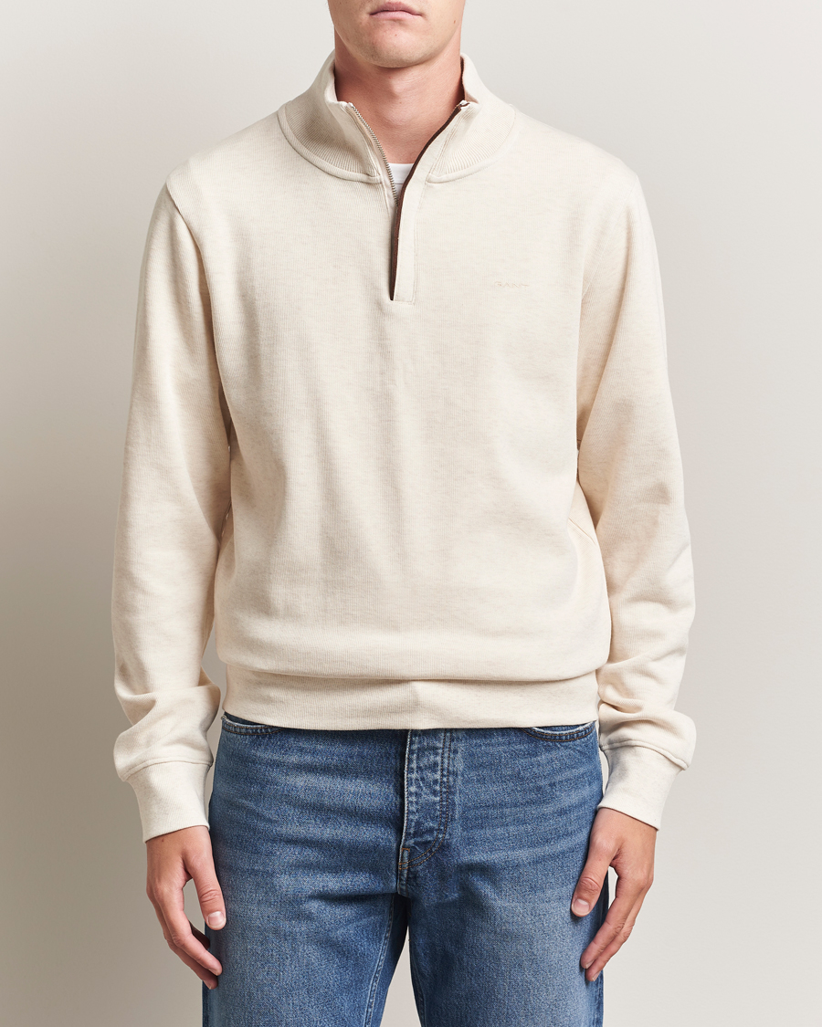 GANT Sacker Rib Half Zip Cream