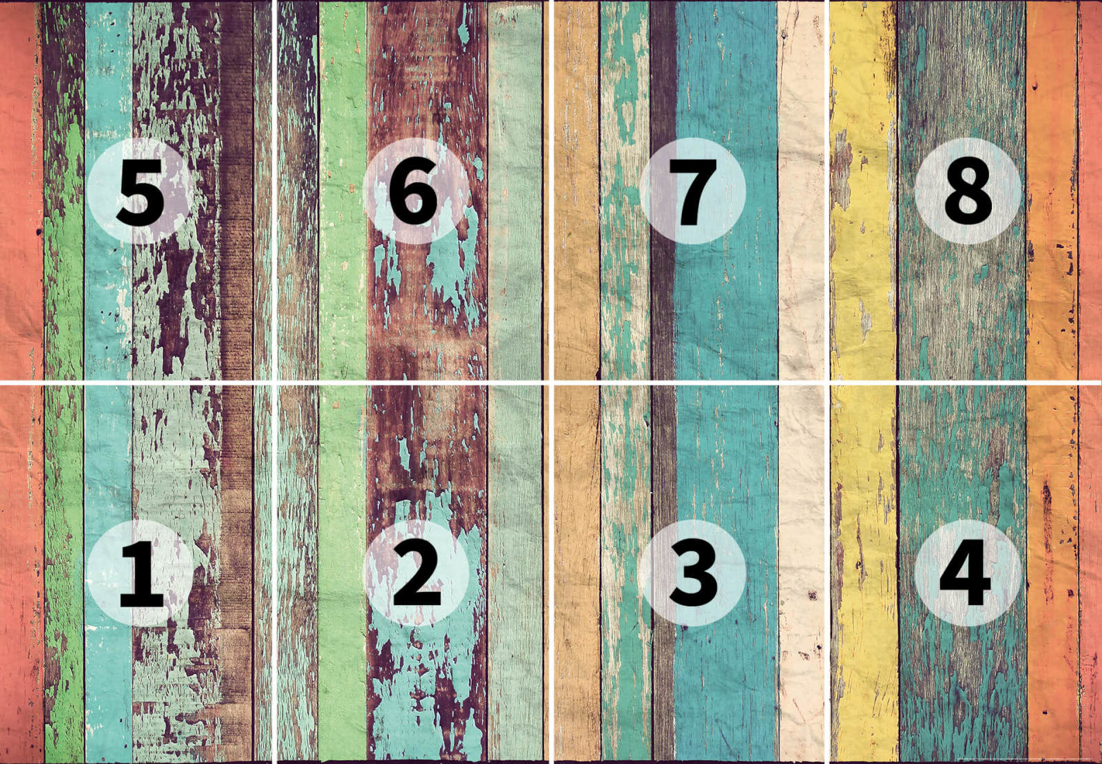 Fototapete DESIGNWALLS 2.0 - bunt-blau - Holzwand - 2,5 Meter