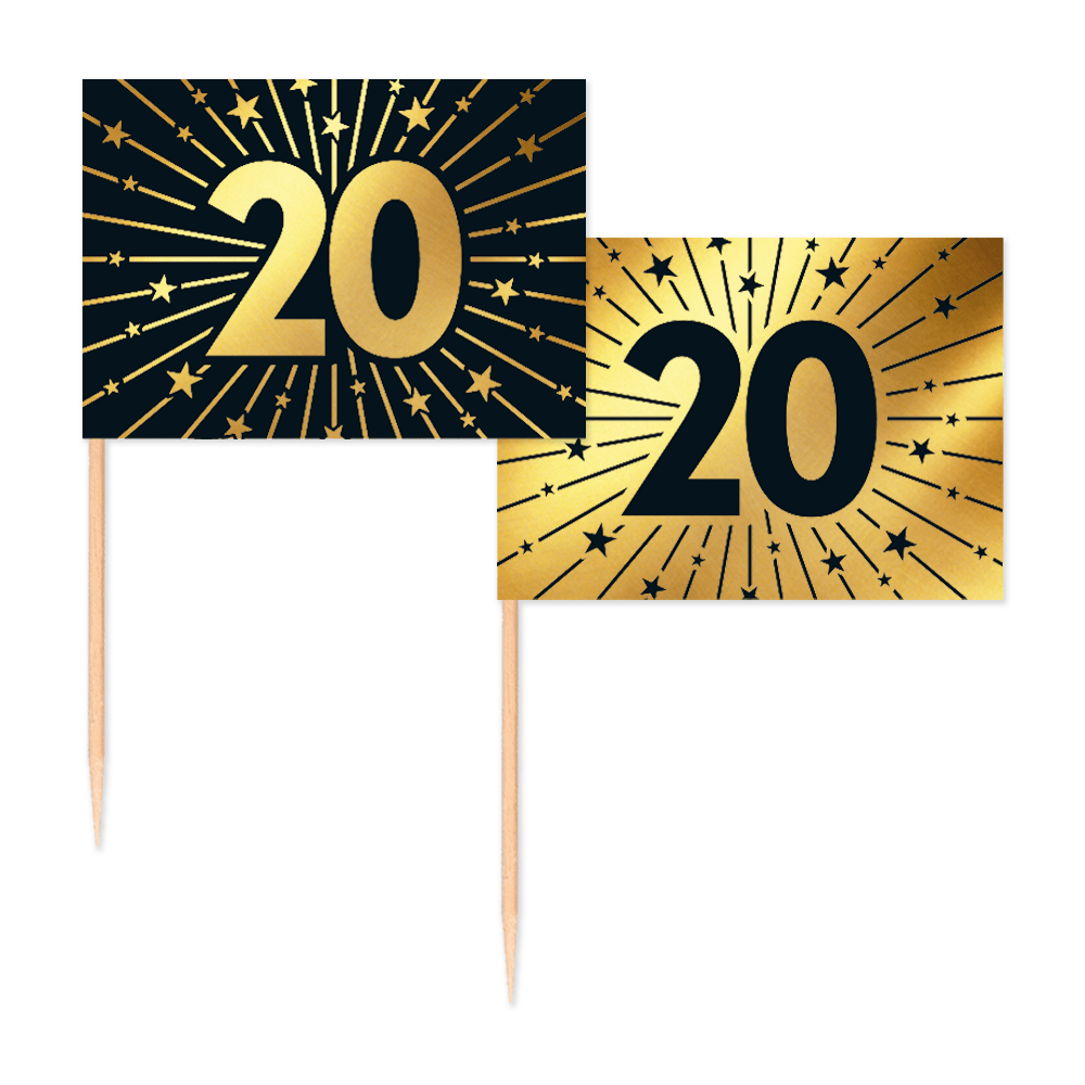 20 Jaar Cocktailprikkers Goud Zwart 50st