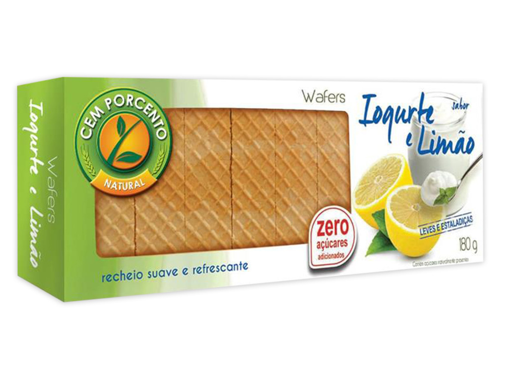 WAFER CEM PORCENTO IOGURTE LIMÃO SEM AÇÚCAR 180G