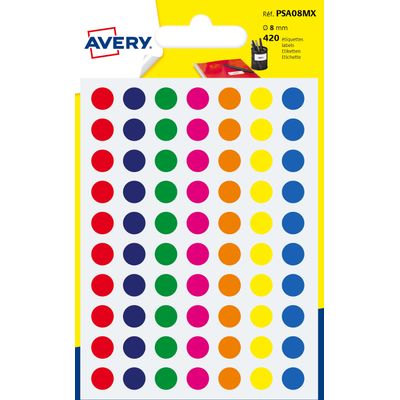 Avery - 420 Pastilles adhésives - couleurs assorties - diamètre 8 mm