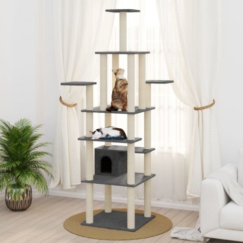 Árvore para gatos Vidaxl de 7 andares, cinza escuro, com poste arranhador para gatos.