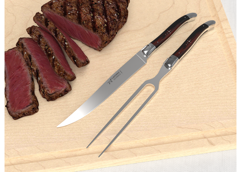 Service à viande Laguiole avec un manche en bois de fer et mitres en acier inoxydable