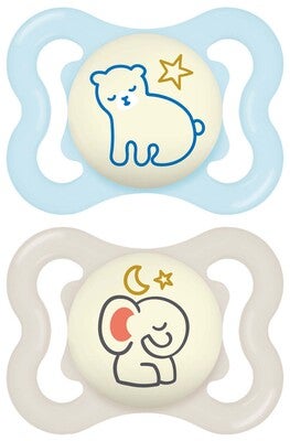 MAM Supreme Silikon Night Smokk 0-6m 2-pack, Neutral/Blå