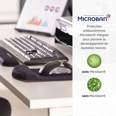 Fellowes PlushTouch - Tapis de souris / repose-poignets ergonomique - noir - protection anti-bactérienne Microban - surface douce et antidérapante
