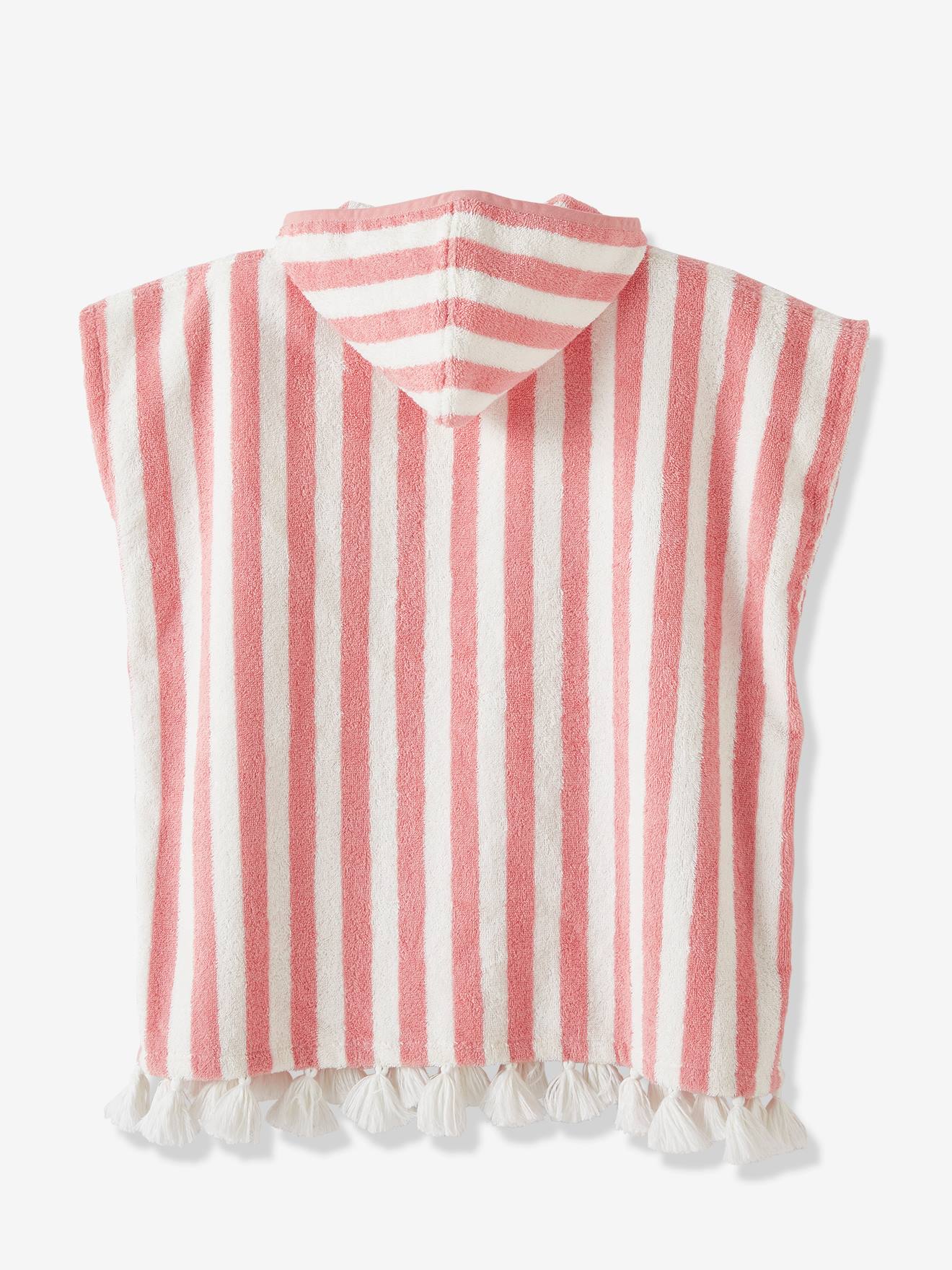 Poncho de banho infantil listrado verde médio