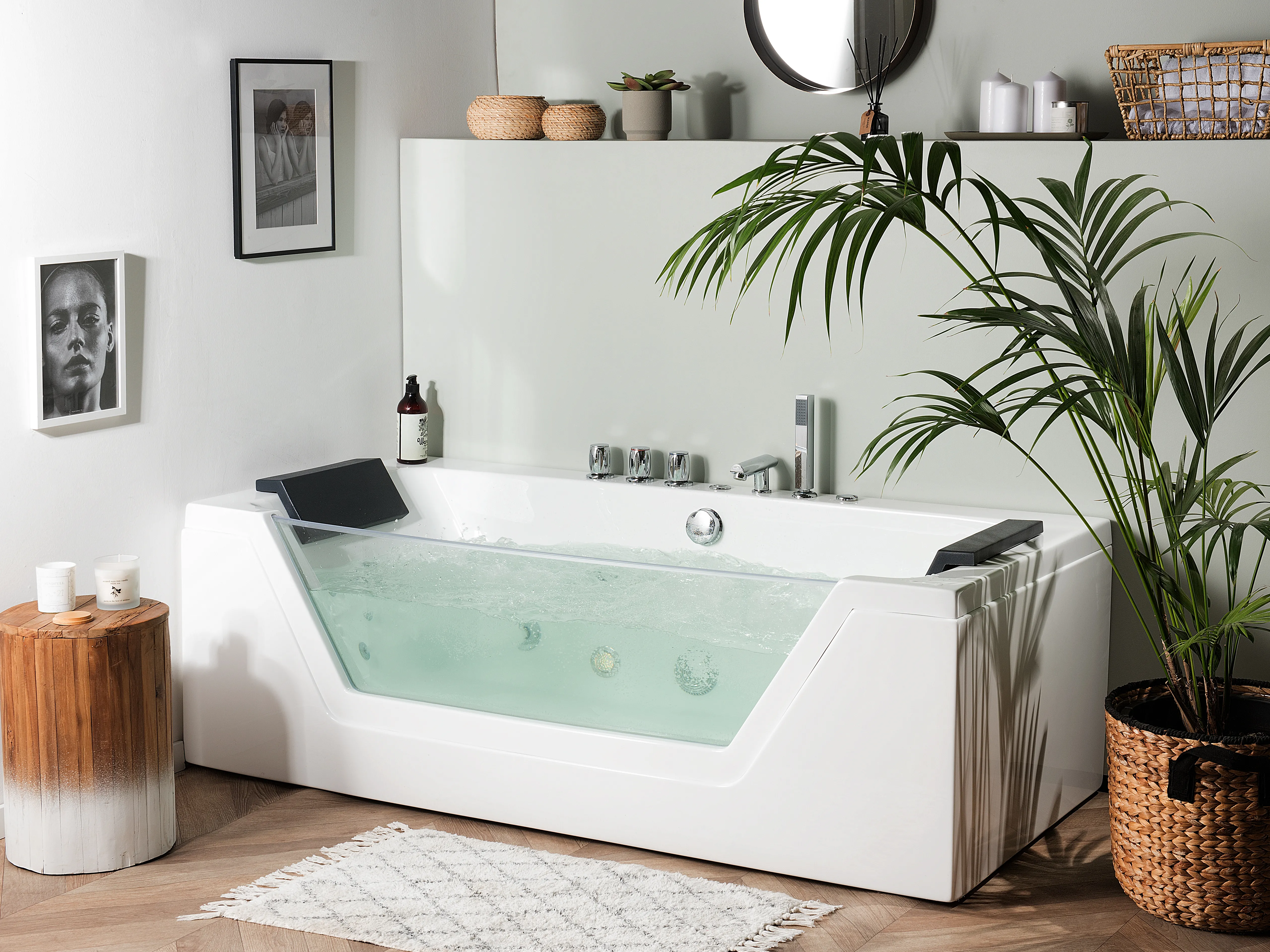 Hoek bubbelbad met LED SAMANA 174 x 79 cm Wit