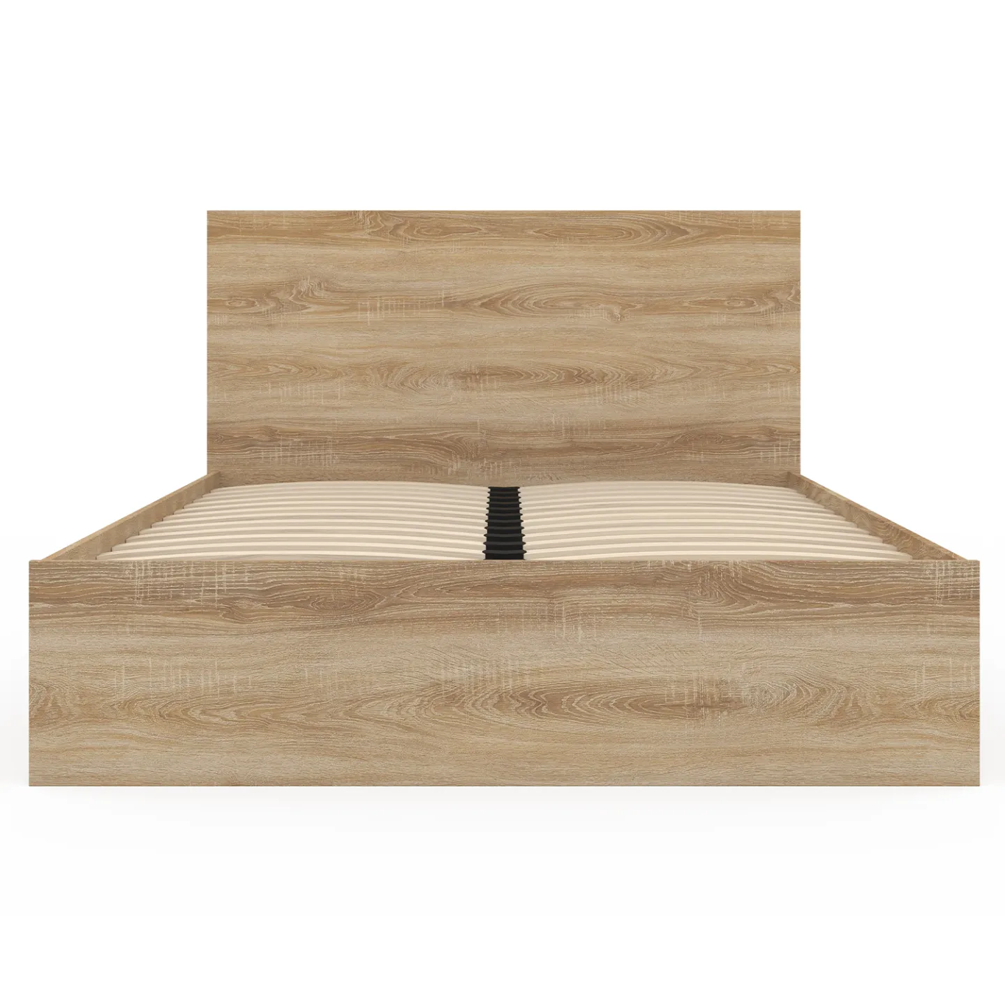 Lit double OMAHA 4 tiroirs sur roulettes avec tête de lit et sommier 140 x 190 cm façon hêtre