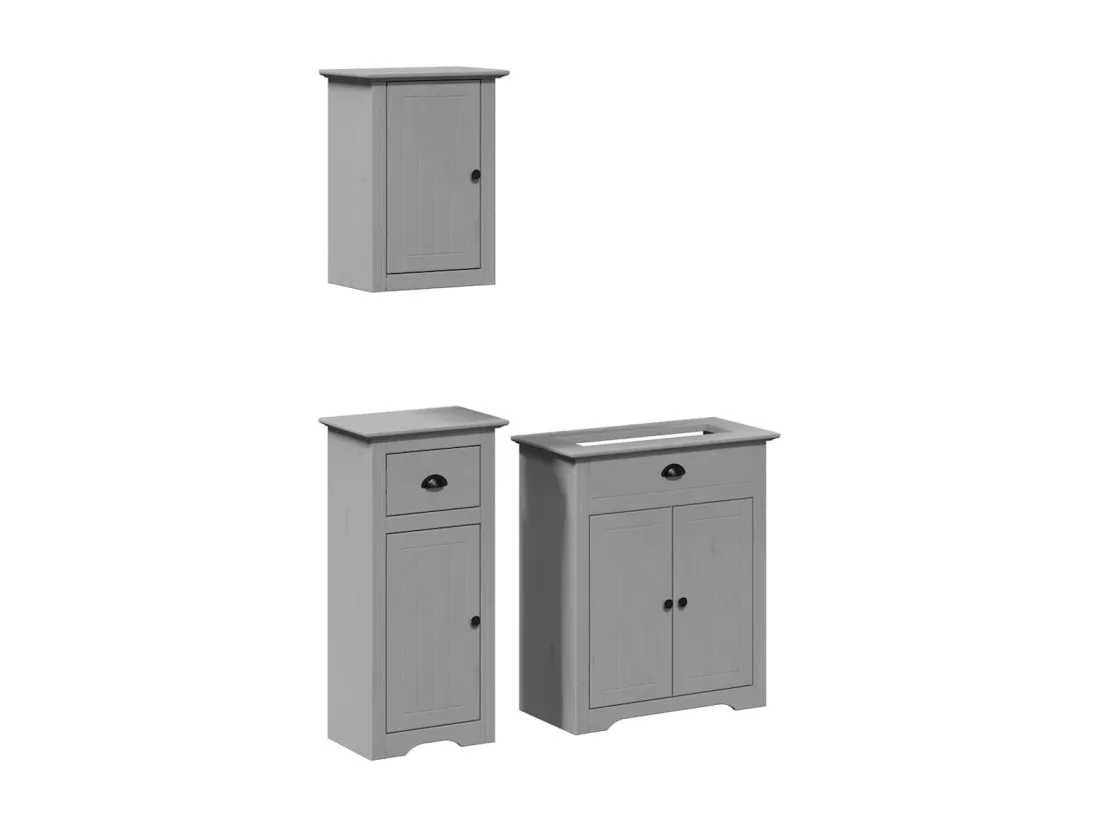 Meubles de salle de bain 3 pcs BODO gris bois de pin massif
