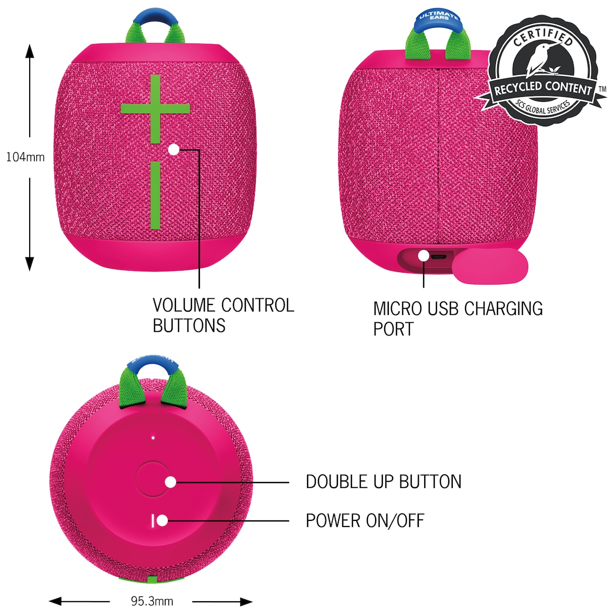 Ultimate Ears WONDERBOOM 3 bærbar trådløs høyttaler (hyper pink)