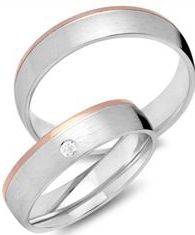 Trouwringen 8 karaat rood-wit goud met Diamant