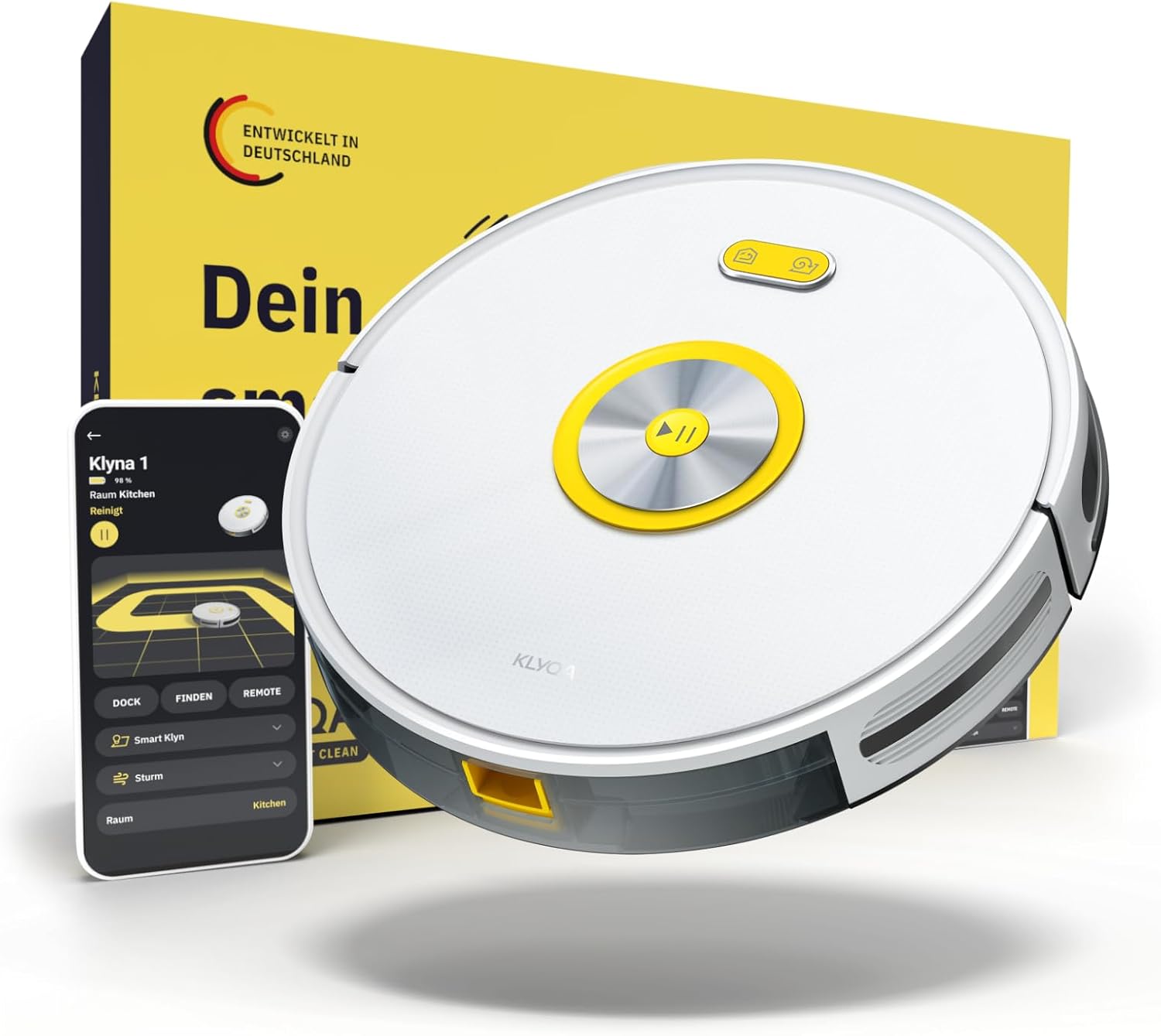 Klyna Saugroboter mit Wischfunktion I Staubsauger Roboter leise 60dB I 2200Pa Saugkraft I Smart Home App steuerbar I Saug und Wischroboter nur 7cm hoch I 150Min Akkulaufzeit I Server in DE