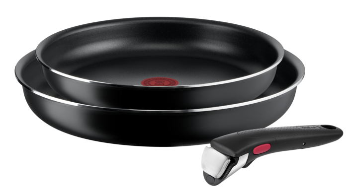 Ingenio Easy Cook & Clean,  Lot 3pcs, 2 poêles + poignée amovible, Antiadhésif, Non induction