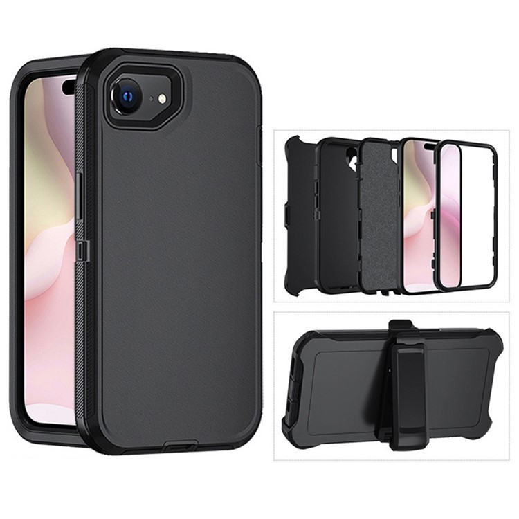 iPhone 16e Outdoor Hybrid Schutz Hülle Defender   Gürtel Clip Holster - Schwarz