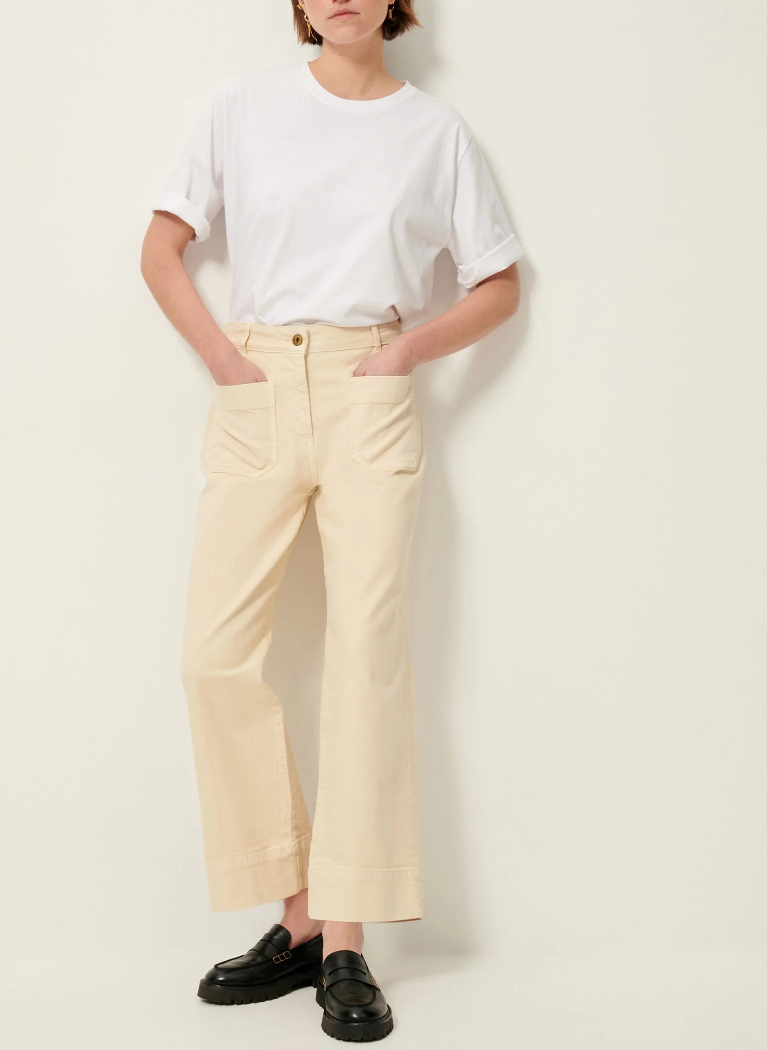 SEAKEY O - Jean court évasée en coton | Beige