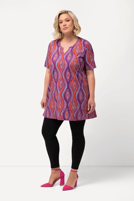 Longshirt, gemustert, Tunika-Ausschnitt, Halbarm