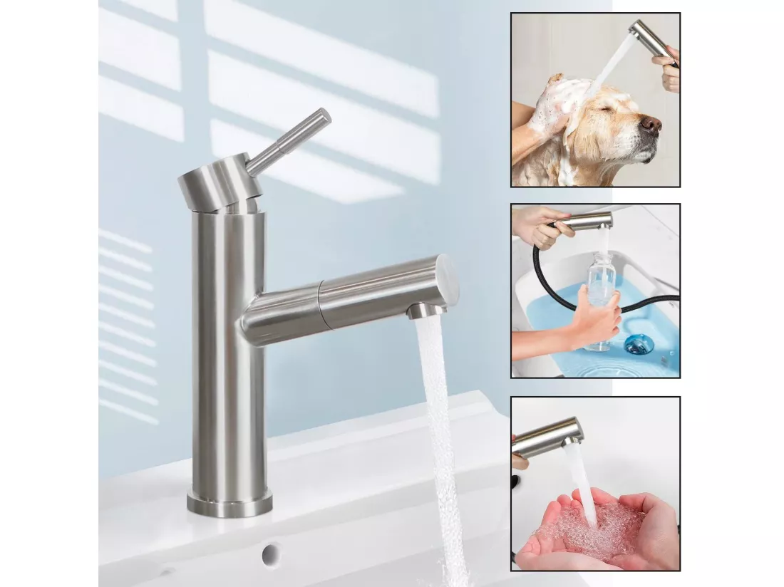 NETTLIFE mitigeur de lavabo mitigeur d'eau froide haute pression robinet de salle de bain