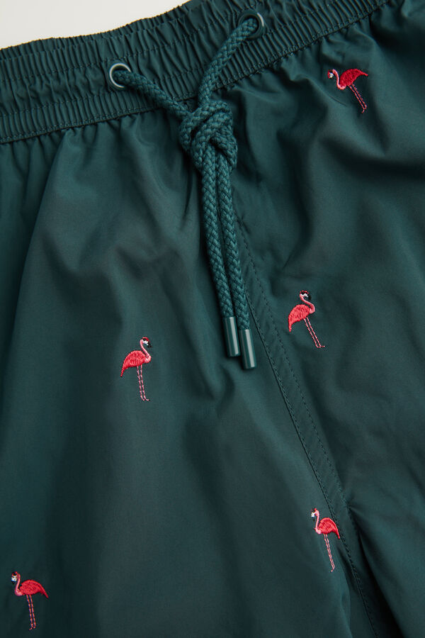 Maiô boxer bordado com flamingos