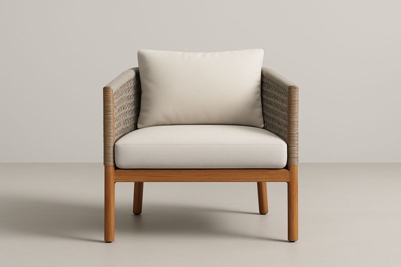 Sessel Rattan Stoffkissen Holzrahmen Gartenmöbel 75cm x 80cm x 70cm