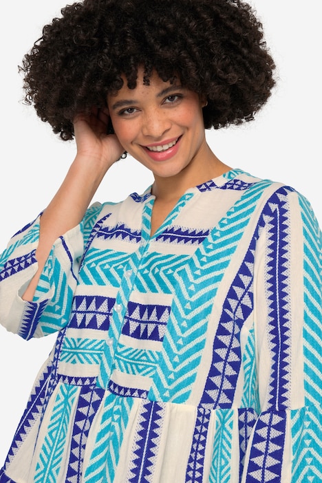 Tunika, Straight Fit, Jacquard-Streifen, 3/4-Ärmel