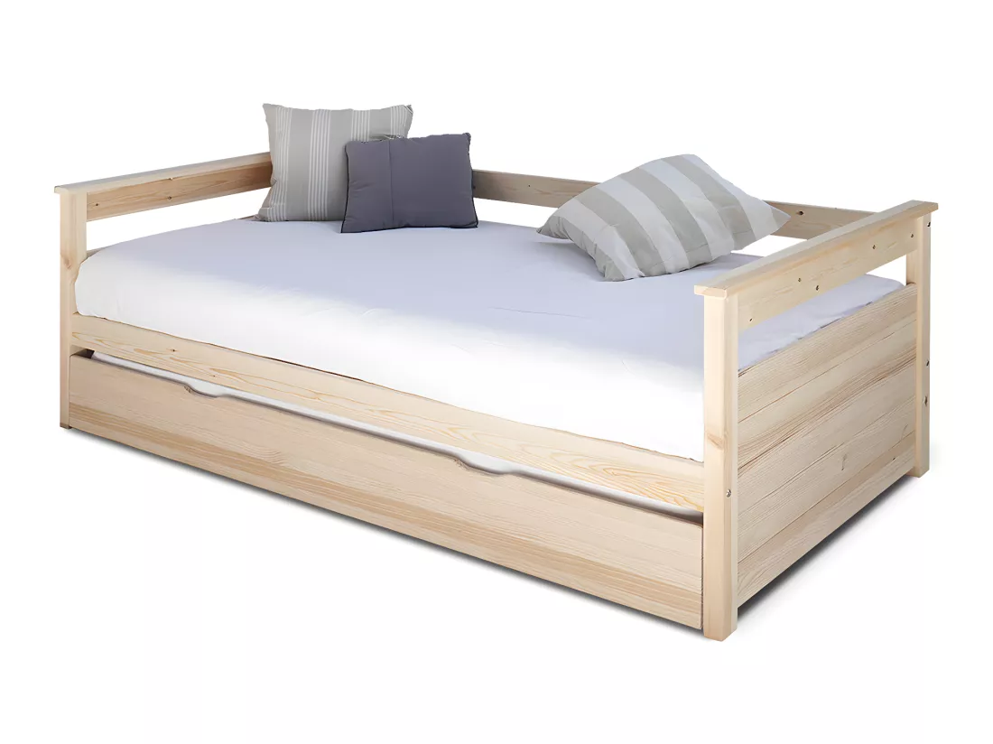 Lit banquette gigogne 80x200 cm bois massif bois naturel IZAO