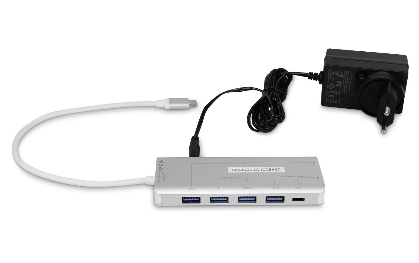 USB-Hub USB Type-C – USB-A 3.0, USB -C GrauUSB-Hub mit 3x USB-C und 4x USB-A Eingängen