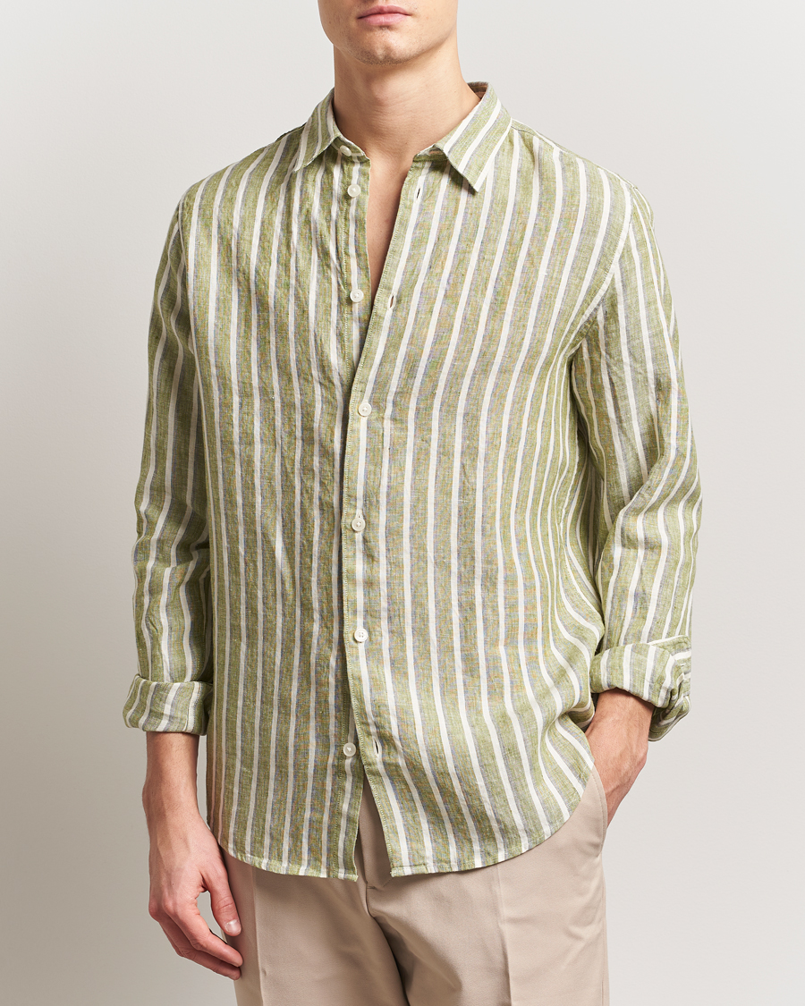 NN07 Enzo Striped Linen Shirt Green Multi