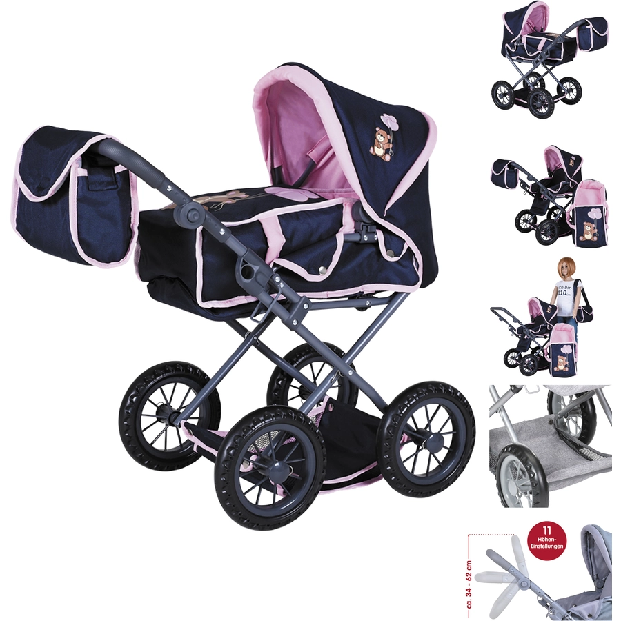 knorr toys® Puppenwagen Ruby - Navy pink bear blau