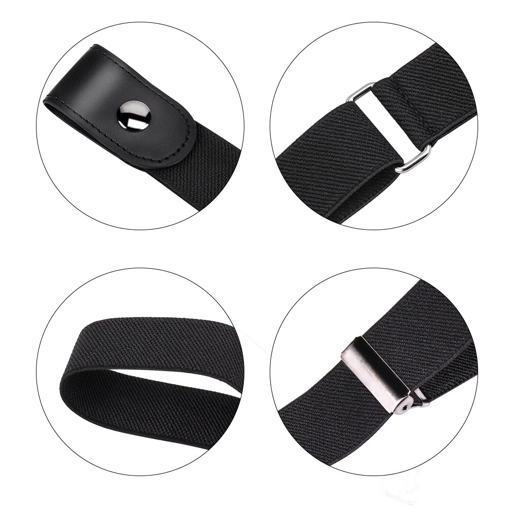 (70-140cm) Elastischer Unsichtbarer Stretch Gürtel Ohne Schnalle Verstellbar mit Druckknopf - Schwarz