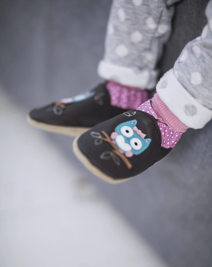 Krabbelschuhe CLASSICZ POLKA OWL in dunkelbraun