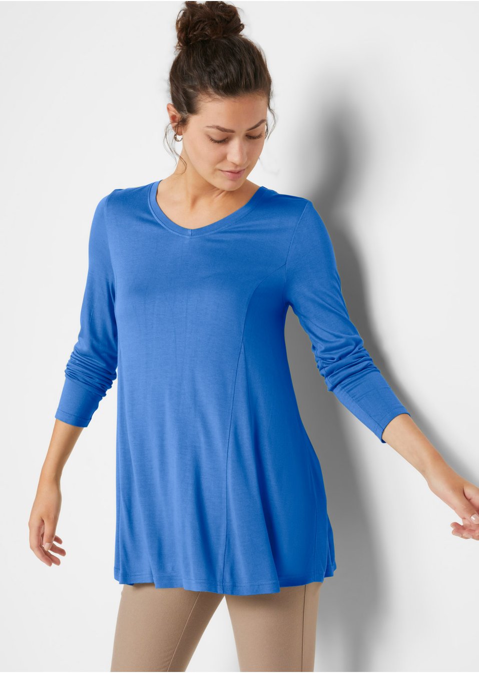 T-shirt à manches longues en viscose avec base évasée