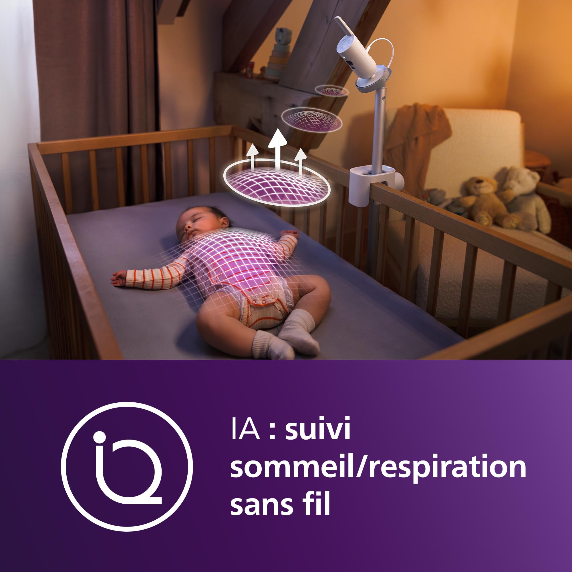 AVENT Philips Babyphone vidéo connecté HD, Moniteur Le Plus avancé à ce Jour, Suivi IA du Sommeil et de la Respiration, Application, Affichage Jour et