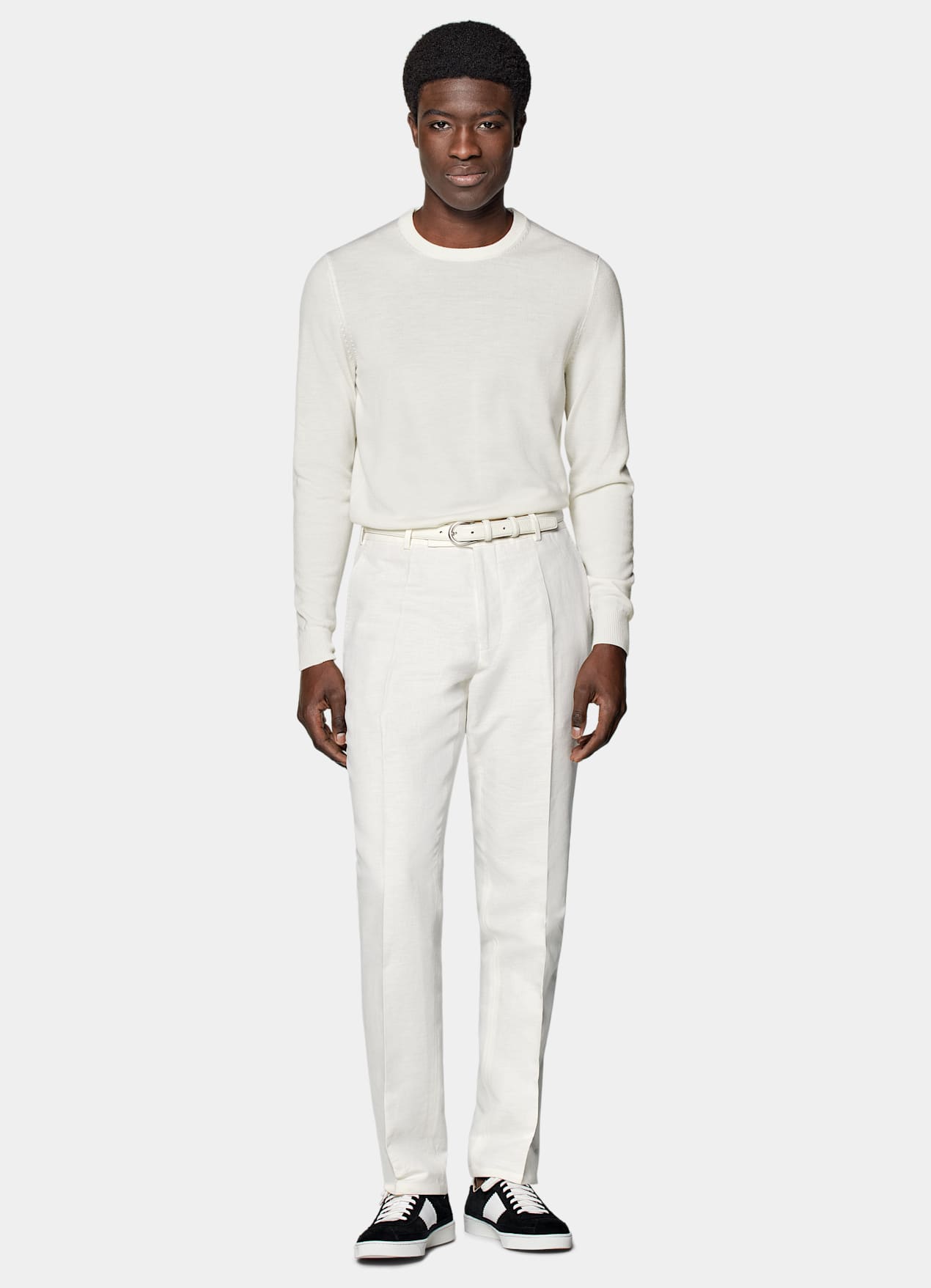 Pull col rond Merino blanc cassé