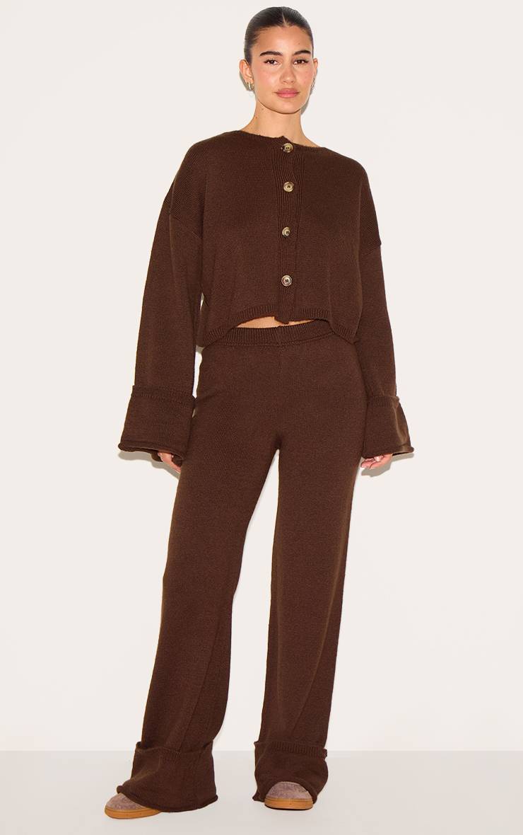 Chocolat Pantalon En Maille À Ourlet Retroussé